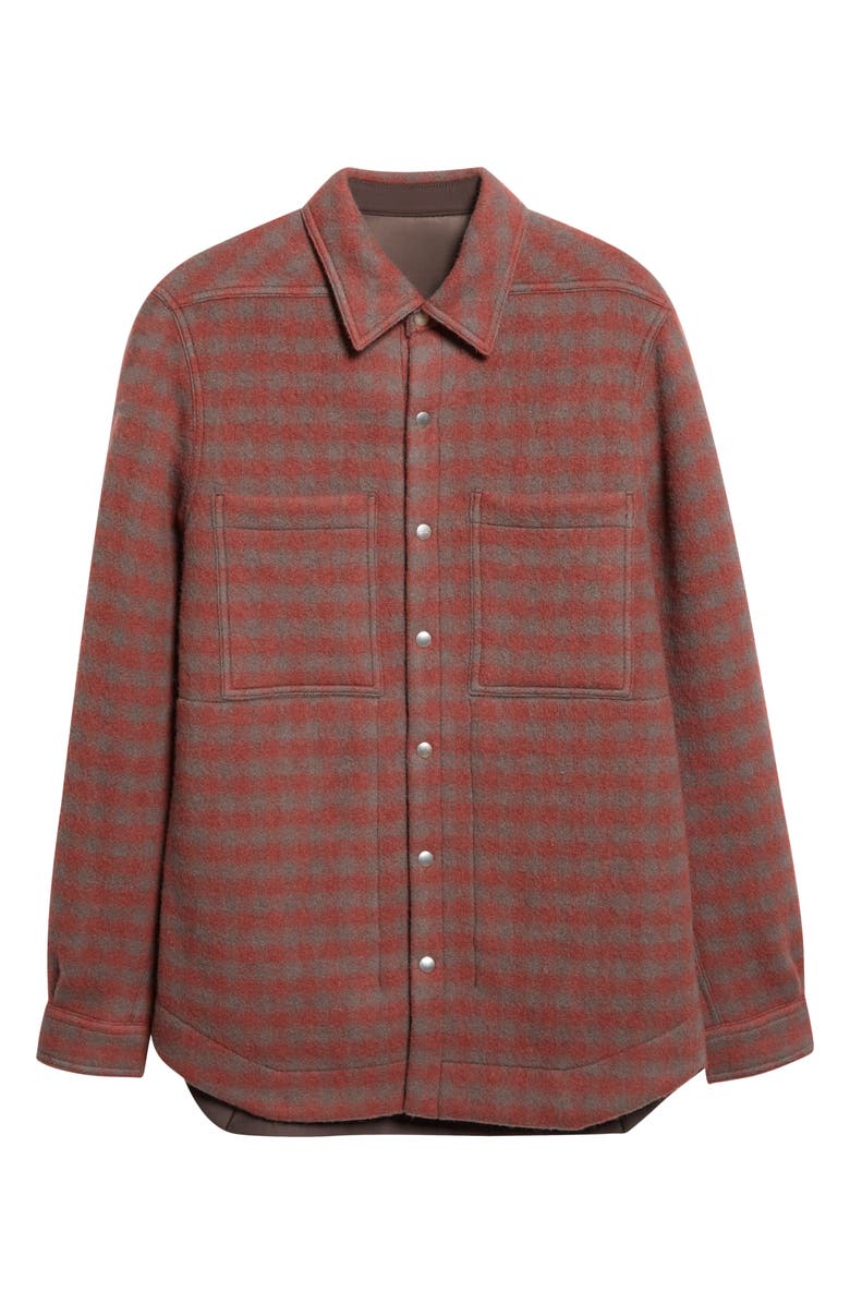 Rick Owens Check Virgin Wool Overshirt, Alternate, color, Rosewood Plaid