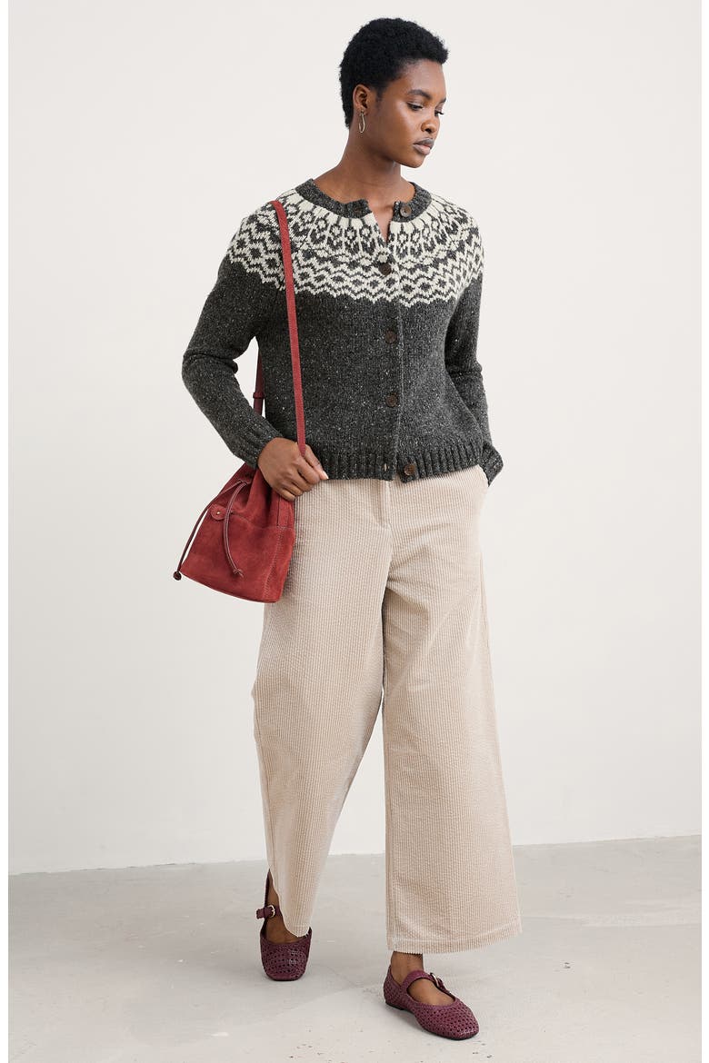 Port Kinnis Fair Isle Merino Wool Blend Cardigan, Alternate, color, KNIT WAG TAIL COAL ARAN