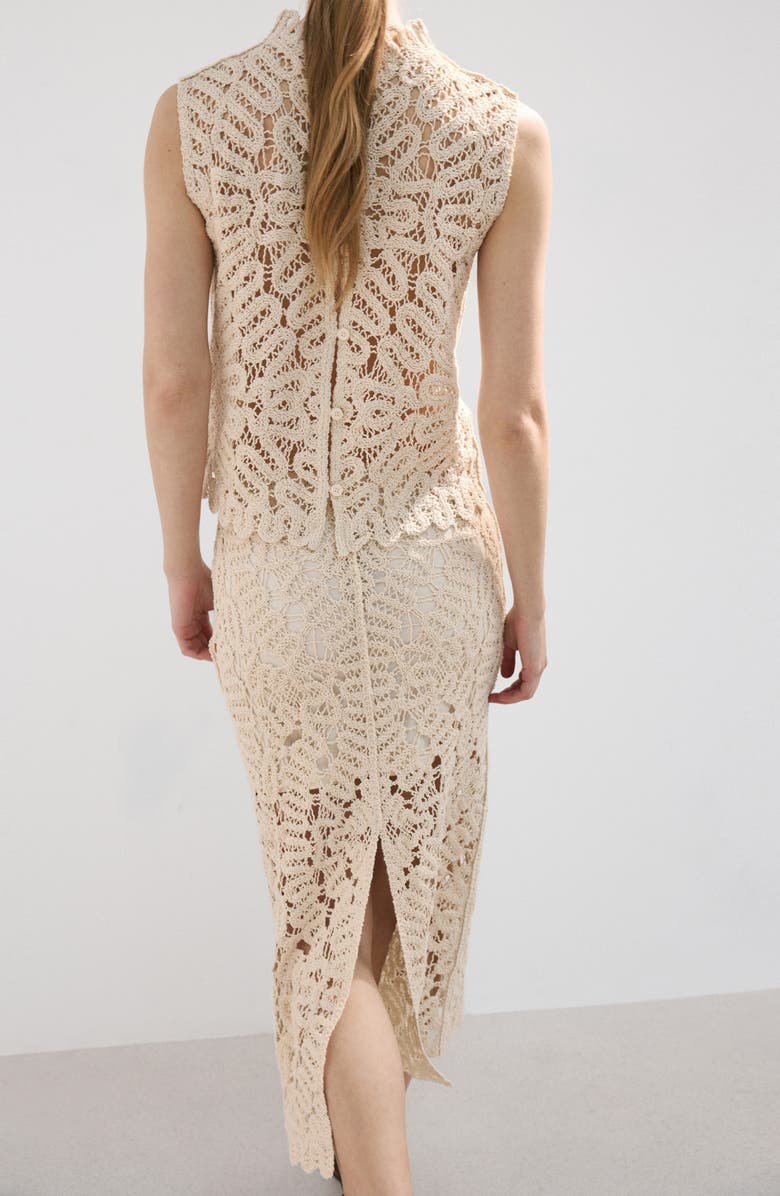 MANGO Setenta Openwork Knit Mock Neck Top, Alternate, color, Sand