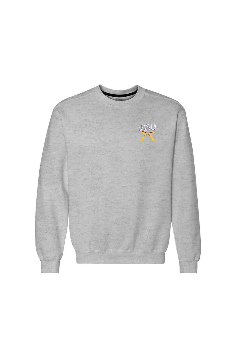 Women's  Heather Gray LSU Tigers Classic Merry Christmas Tree Crewneck Sweatshirt, Alternate, color, Heather Gray