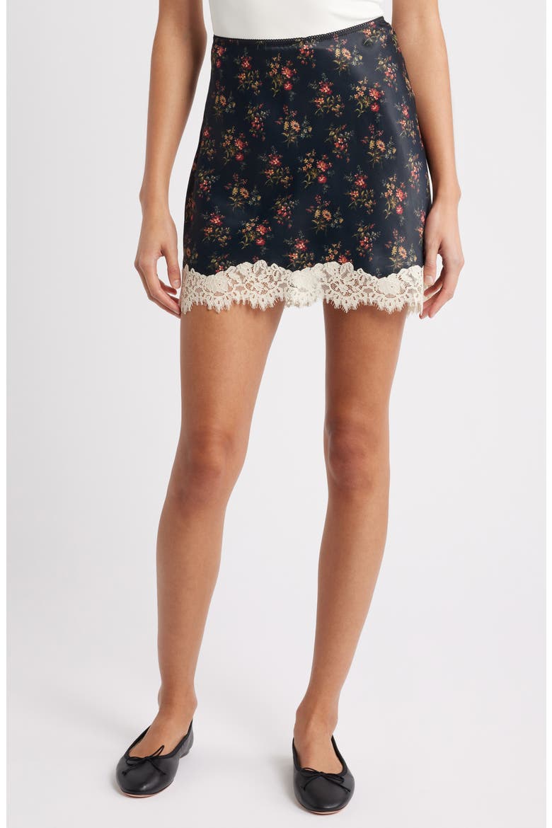 Giulietta Lace Trim Crepe Back Satin Miniskirt, Main, color, FLEUR DU PALAIS