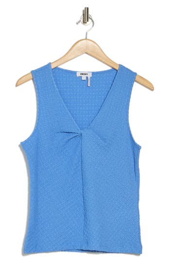 Dkny Pucker Twist V-neck Tank In Cornflower
