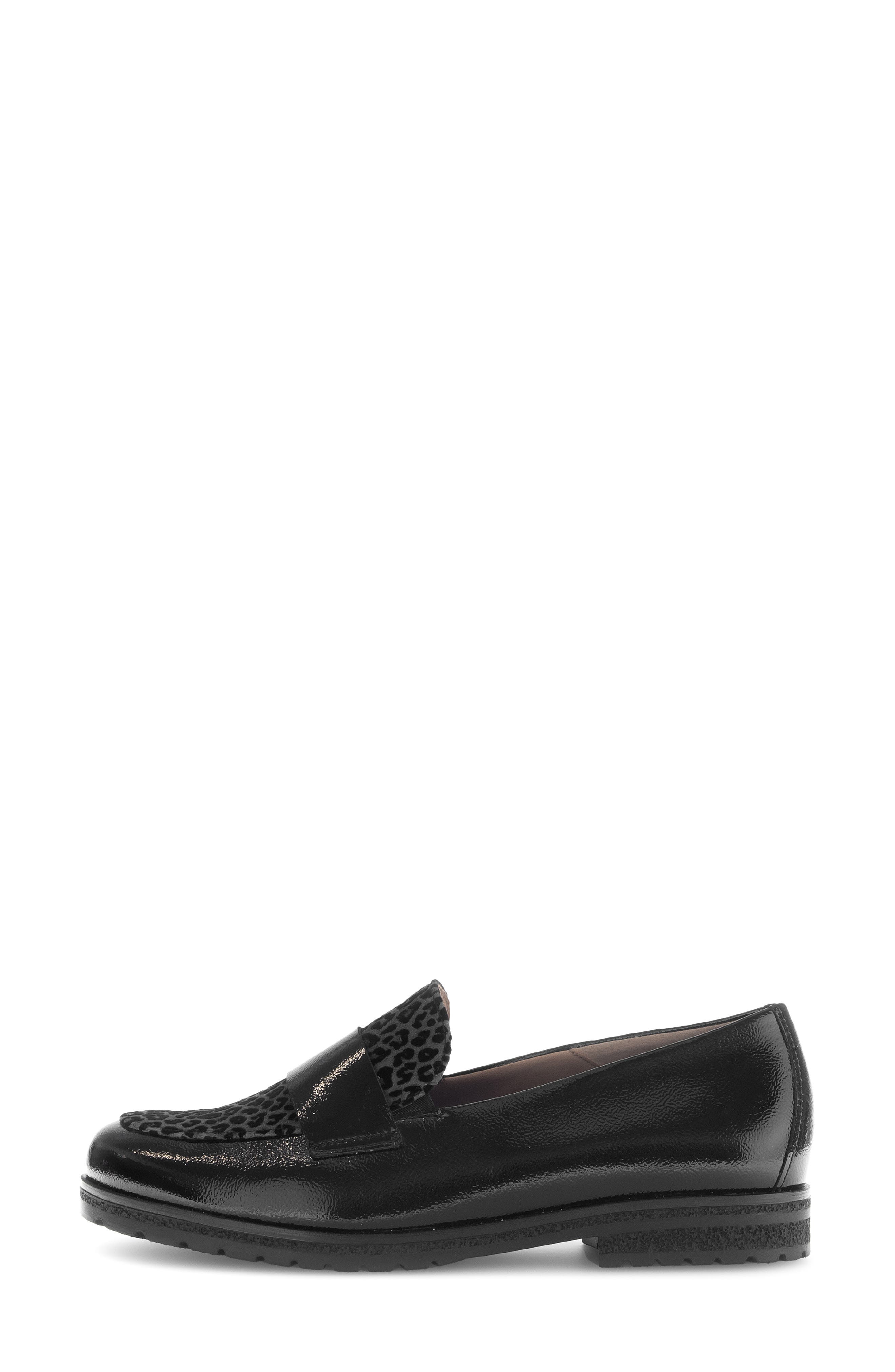 Gabor Leopard Mixed Media Loafer, Alternate, color, Black