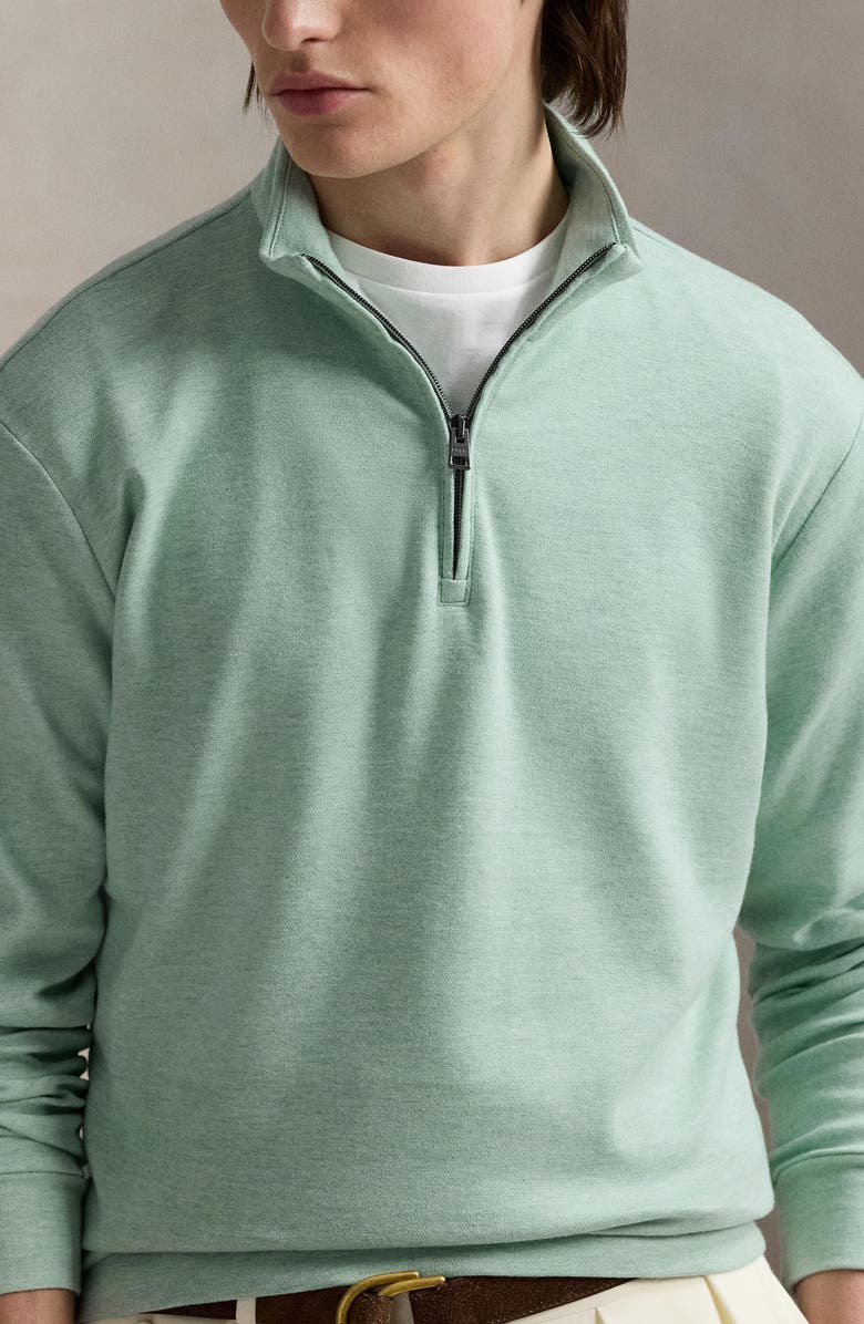 Polo Ralph Lauren Textured Double Knit Quarter Zip Pullover, Alternate, color, Celadon Heather/ Nevis