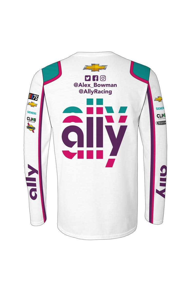 HENDRICK MOTORSPORTS TEAM COLLECTION Men's Hendrick Motorsports Team Collection White Alex Bowman ally Sublimated Uniform Long Sleeve T-Shirt, Alternate, color, 