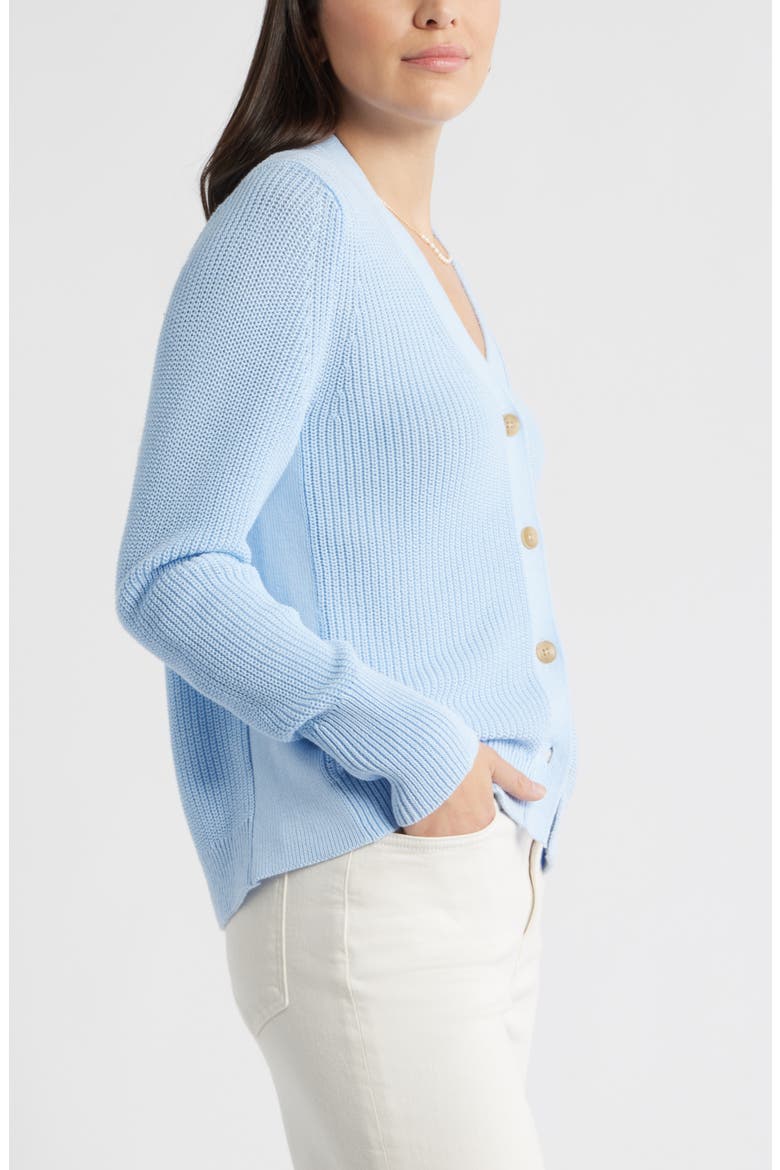 Shaker Stitch V-Neck Pima Cotton Cardigan, Alternate, color, BLUE WINDSURFER