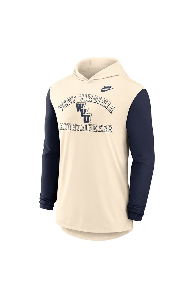 Nike Men's Nike Natural/Navy West Virginia Mountaineers Legacy Color-Block Tri-Blend Performance Long Sleeve Hoodie T-Shirt, Alternate, color, Natural