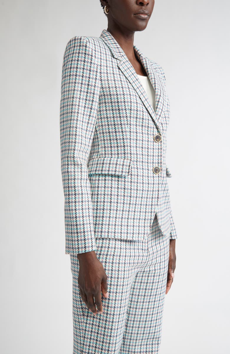 ST. JOHN Houndstooth Stretch Cotton Blazer, Alternate, color, Tropical Blue/ Ivory Multi