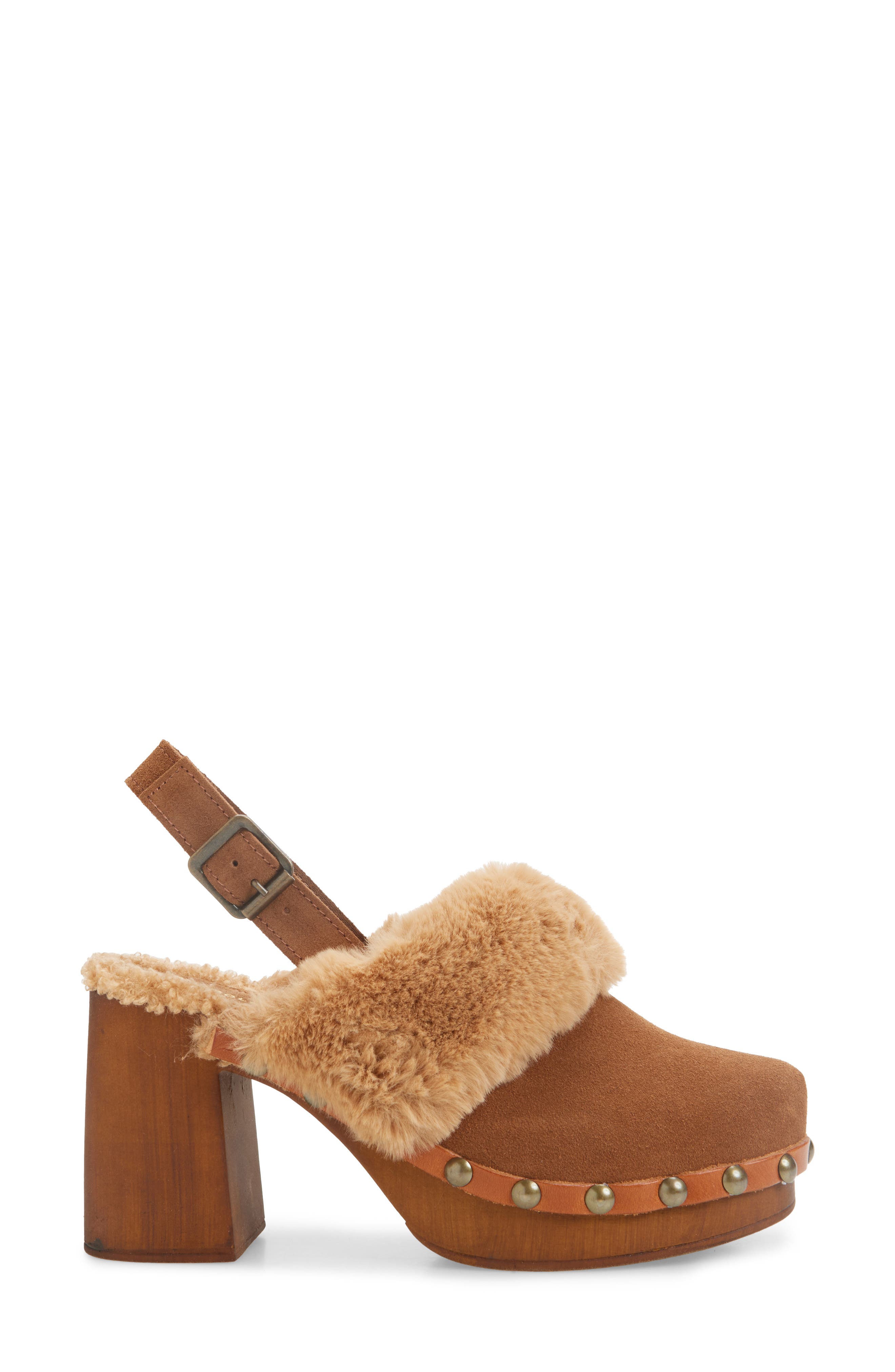 Chocolat Blu Fawn Faux Shearling Mule, Alternate, color, Cinnamon Suede