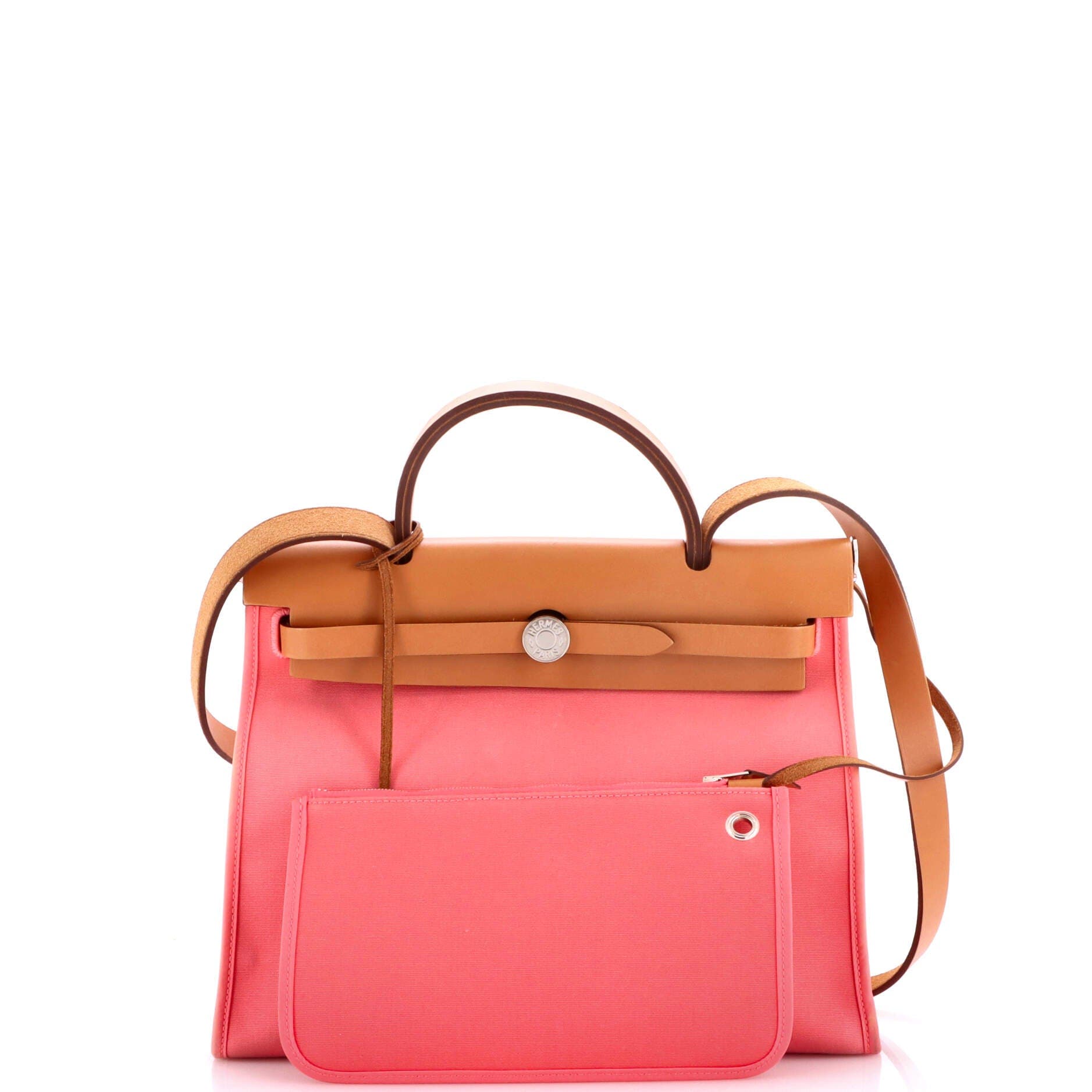 Pre-Owned Hermes Herbag Zip Leather and Toile 31, Alternate, color, Rose Azalee