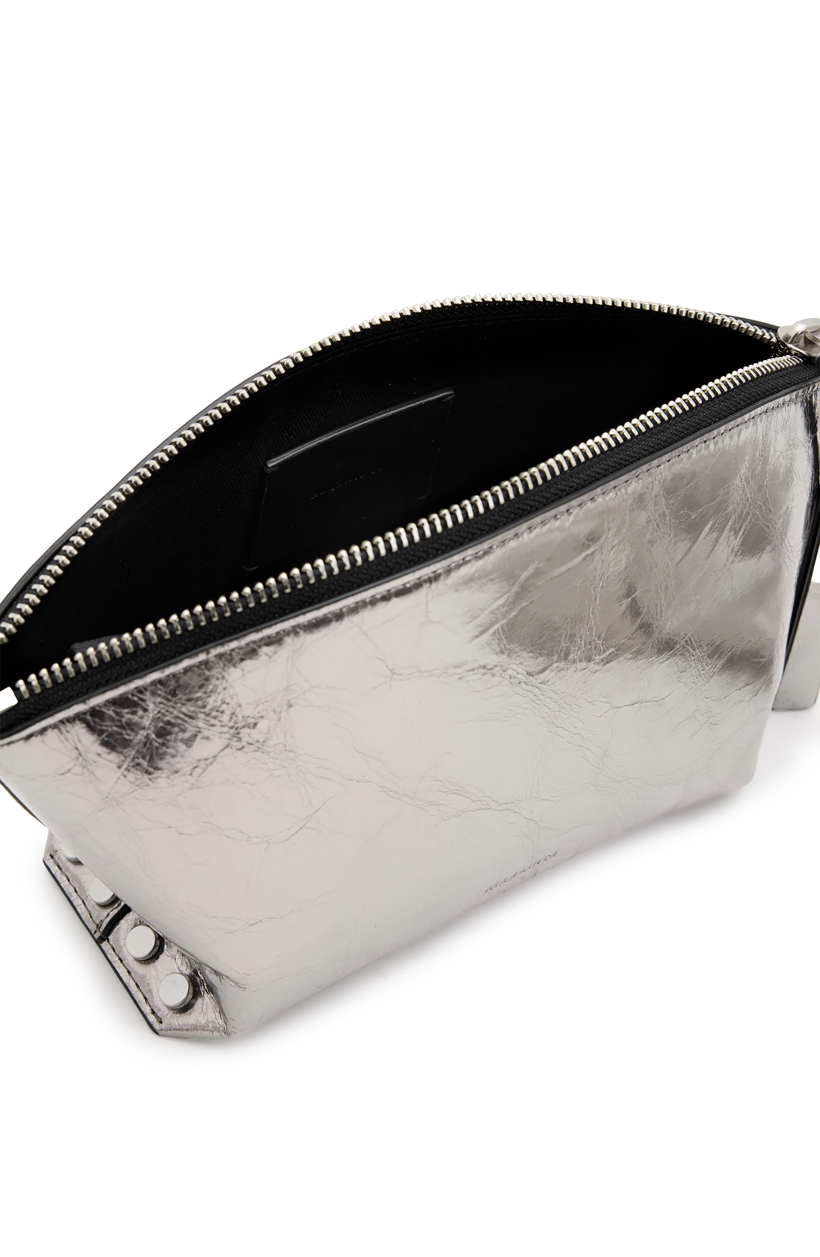 AllSaints Anais Stud Metallic Leather Clutch, Alternate, color, 
