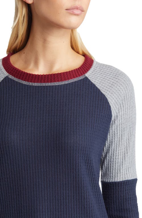 Loveappella Colorblock Raglan Sleeve Waffle Knit Top In Multi