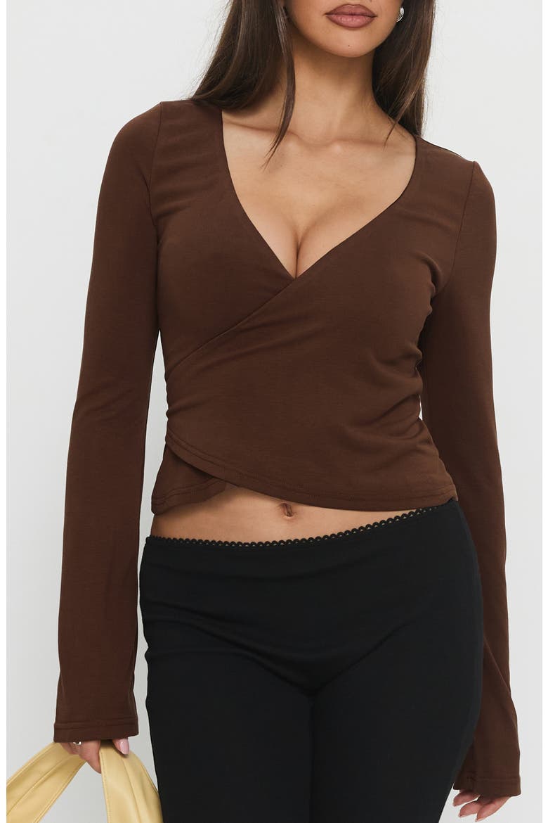Stefanee Faux Wrap Top, Main, color, BROWN