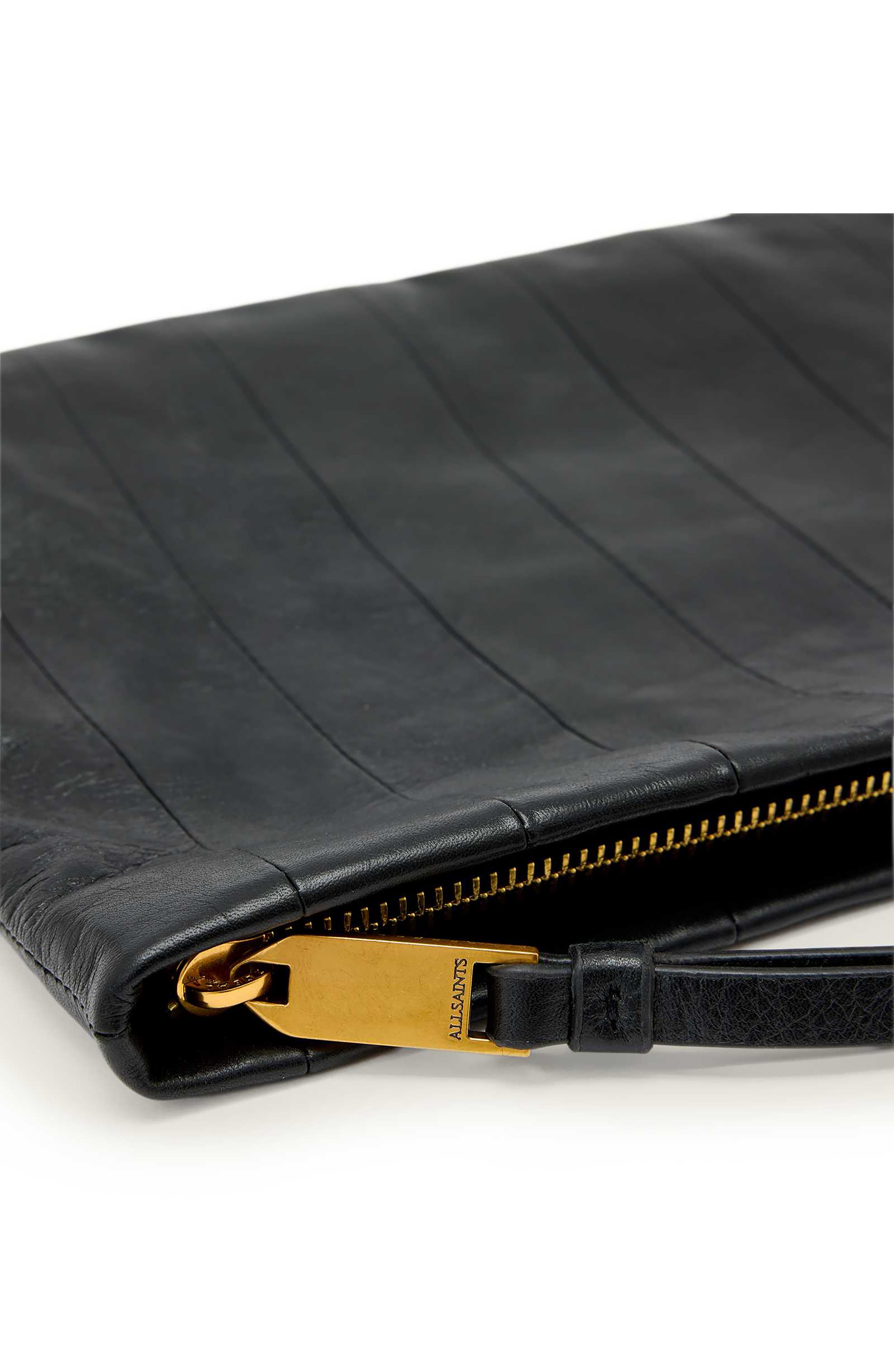 AllSaints Bettina Paneled Leather Clutch, Alternate, color, Black