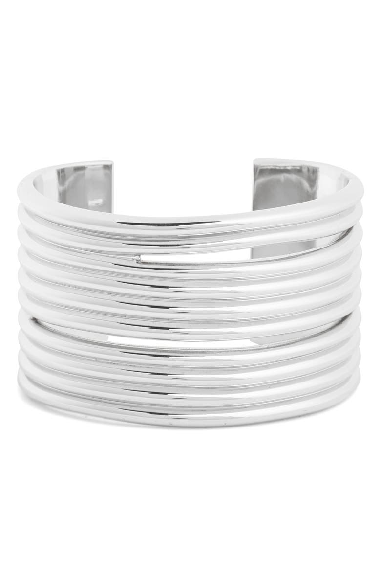 Madewell Cutout Ribbed Cuff Bracelet, Main, color, Warm Silver