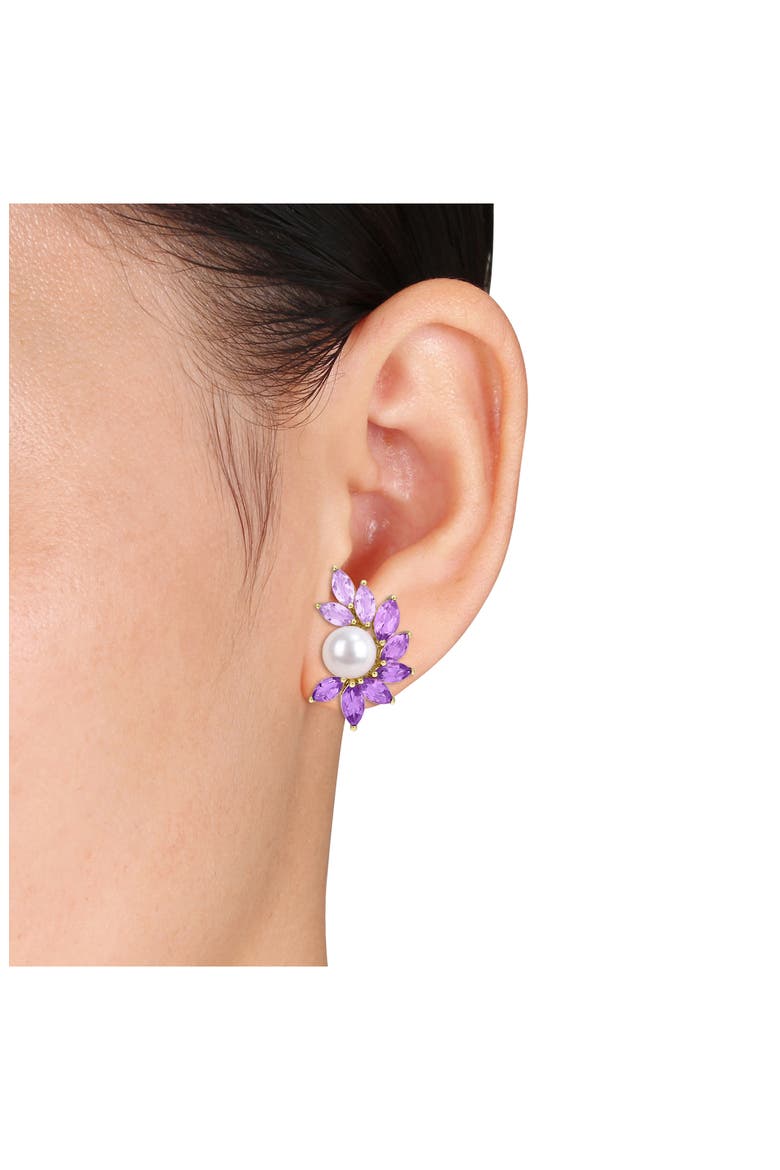 Cultured Freshwater Pearl & Amethyst Stud Earrings, Alternate, color, PURPLE