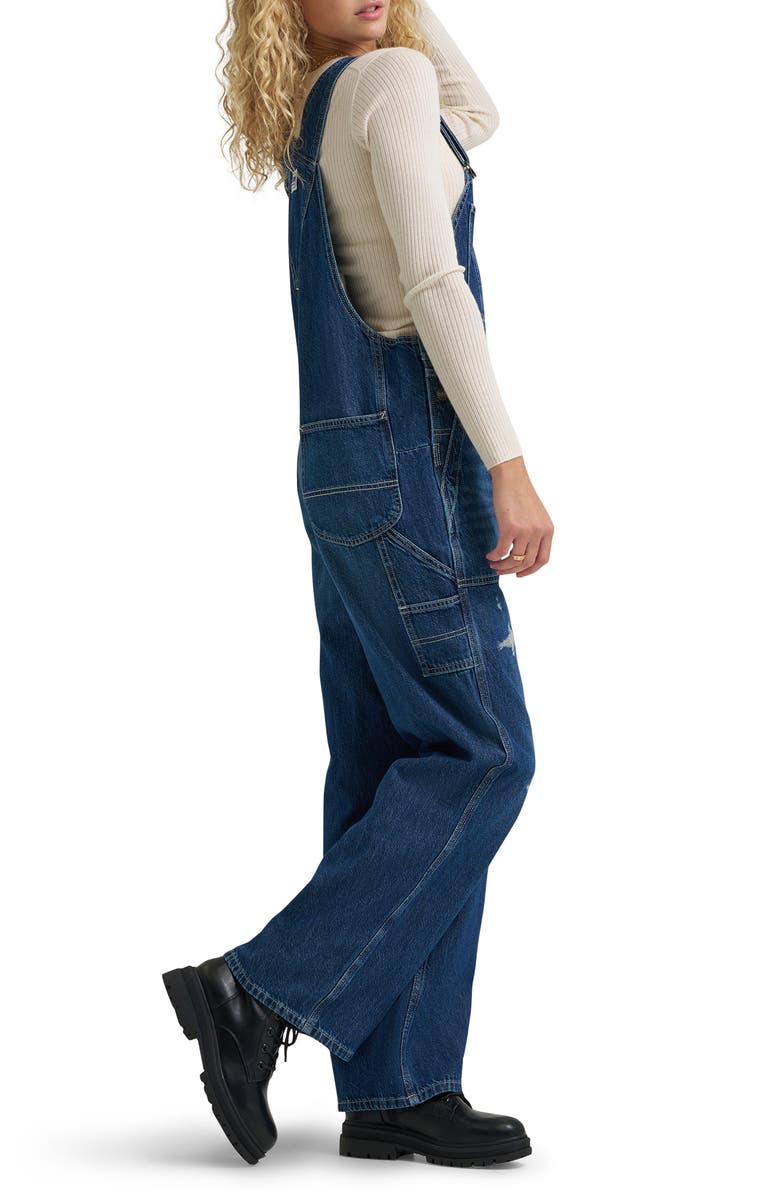 Lee Distressed Relaxed Denim Overalls, Alternate, color, Blue Theory
