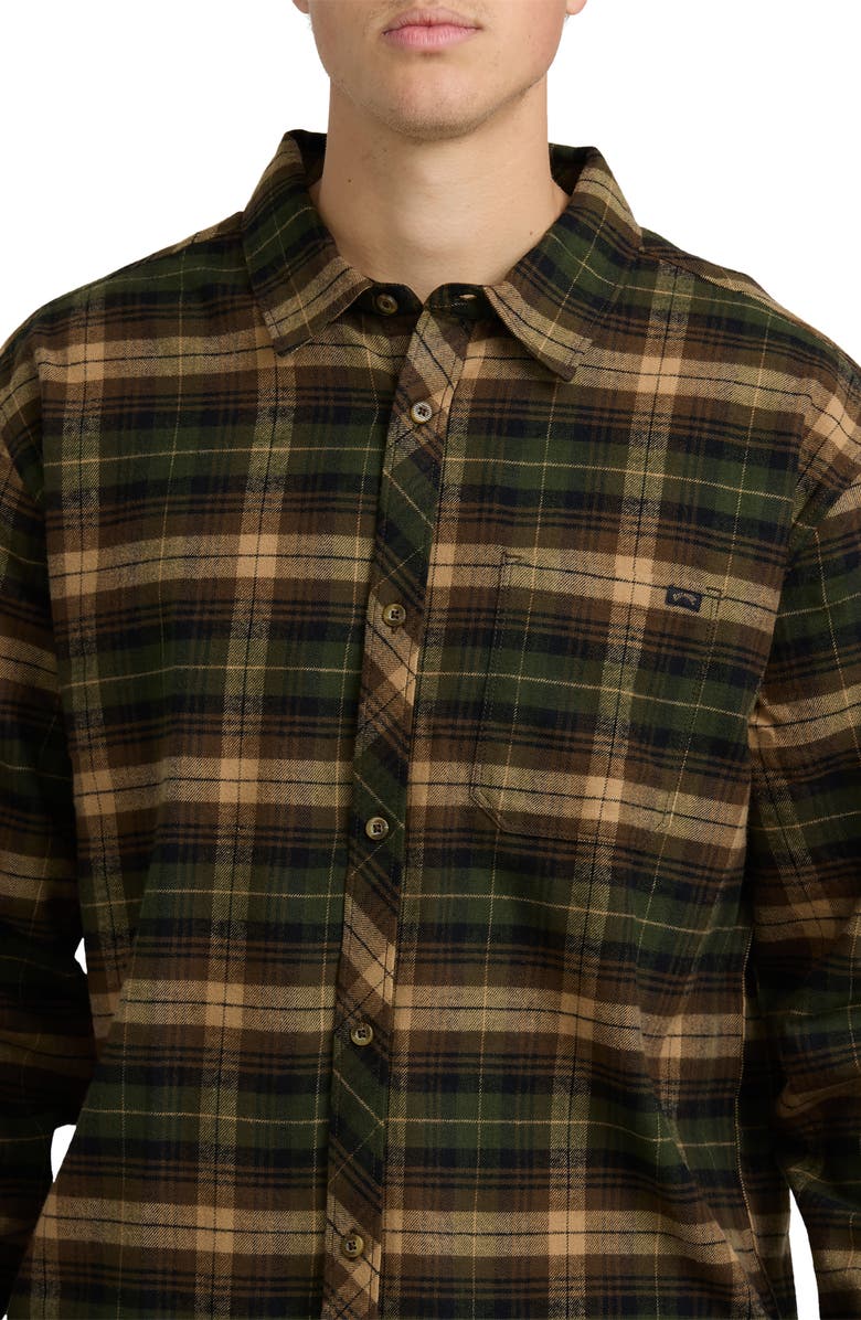 Billabong Coastline Cotton Flannel Button-Up Shirt, Alternate, color, Forest