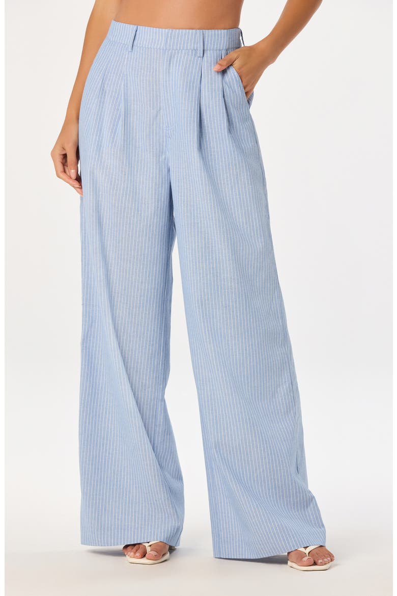 Linsey Pinstripe Wide Leg Cotton & Linen Pants, Alternate, color, BLUE STRIPE