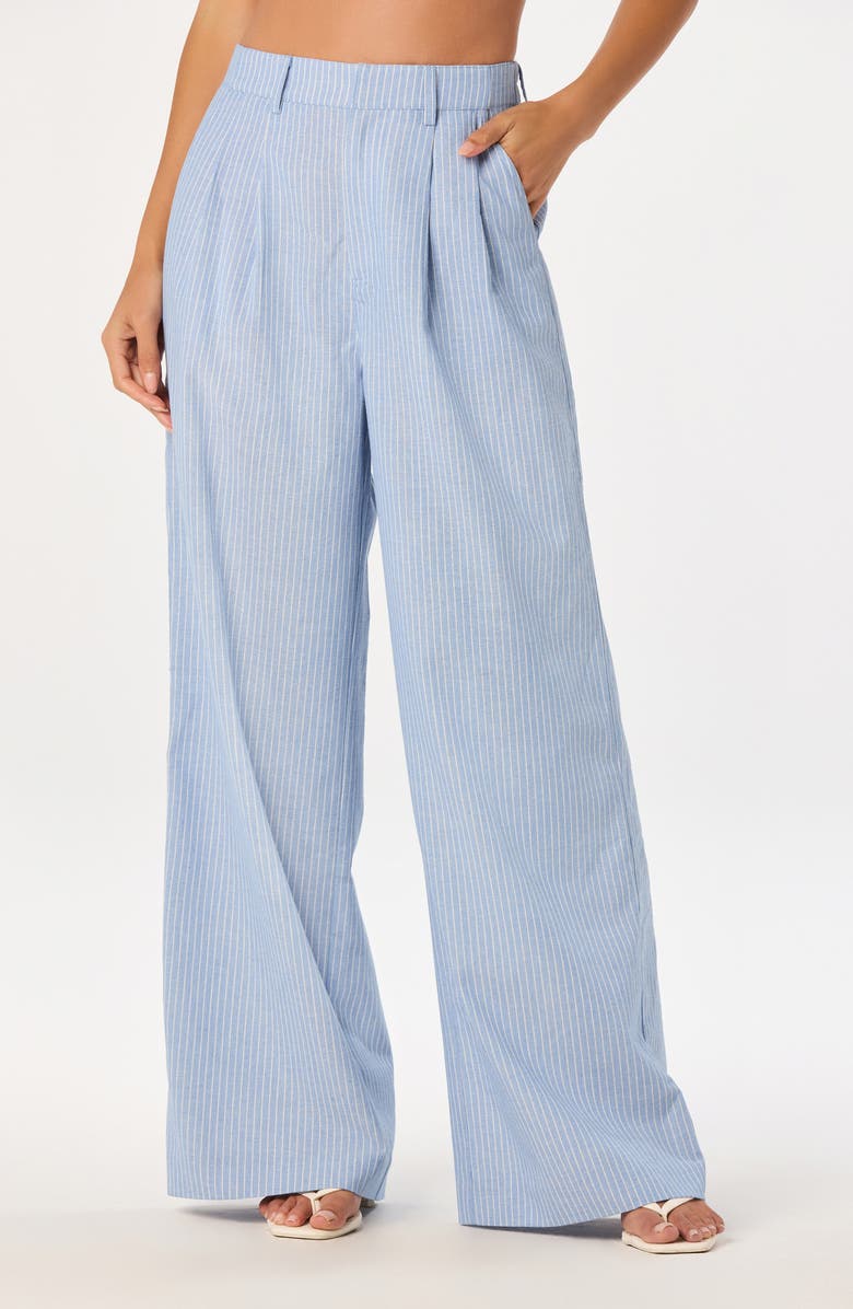 ASTR the Label Linsey Pinstripe Wide Leg Cotton & Linen Pants, Alternate, color, Blue Stripe