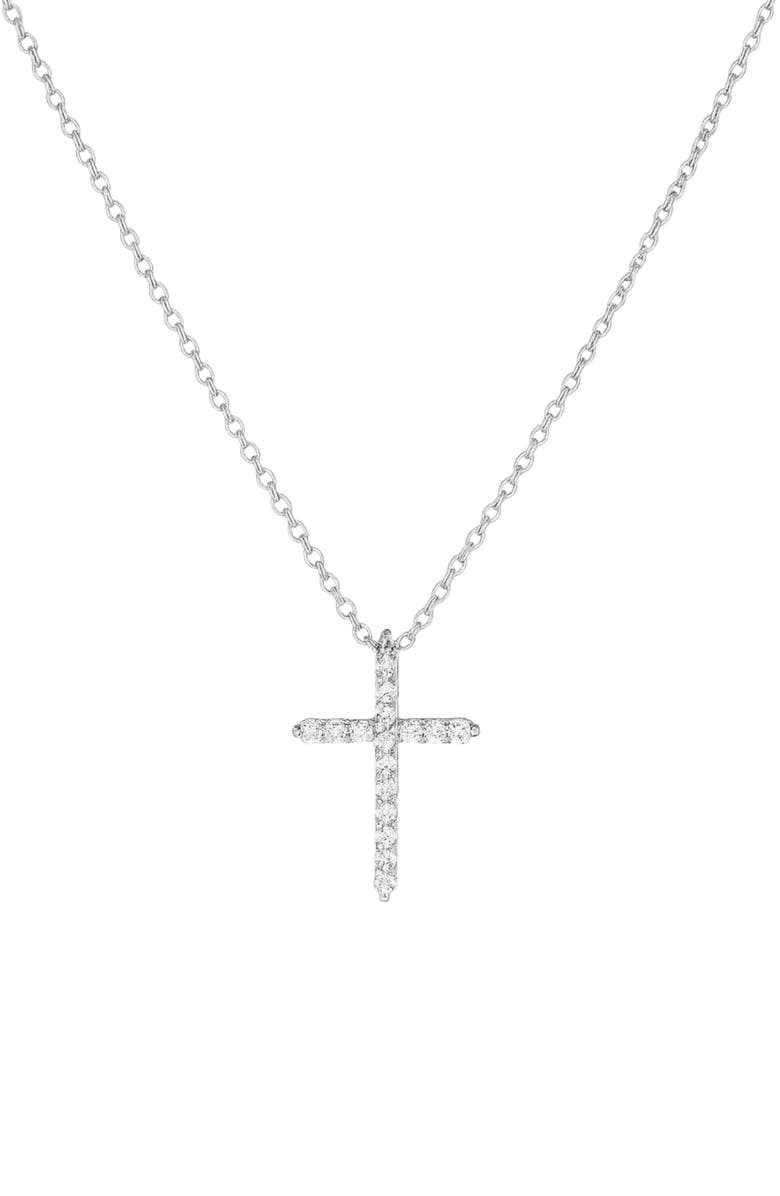 Hollywood Sensation Timeless Grace CZ Cross Pendant Necklace, Main, color, Silver