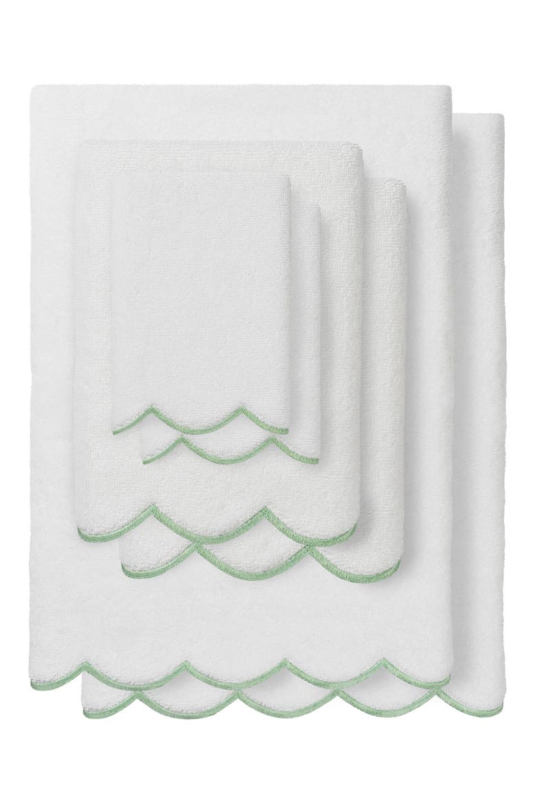 Adornia Scallop 6-Piece Towel Set, Main, color, WHITE/ GREEN