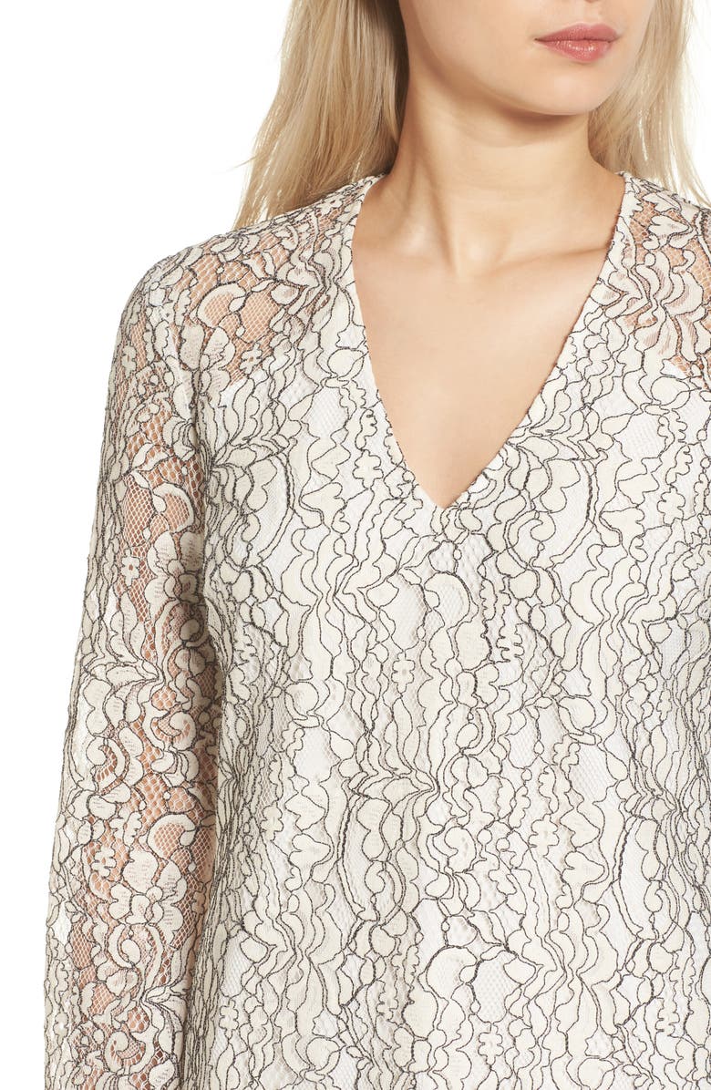 WAYF Lace Bell Sleeve Shift Dress, Alternate, color, 