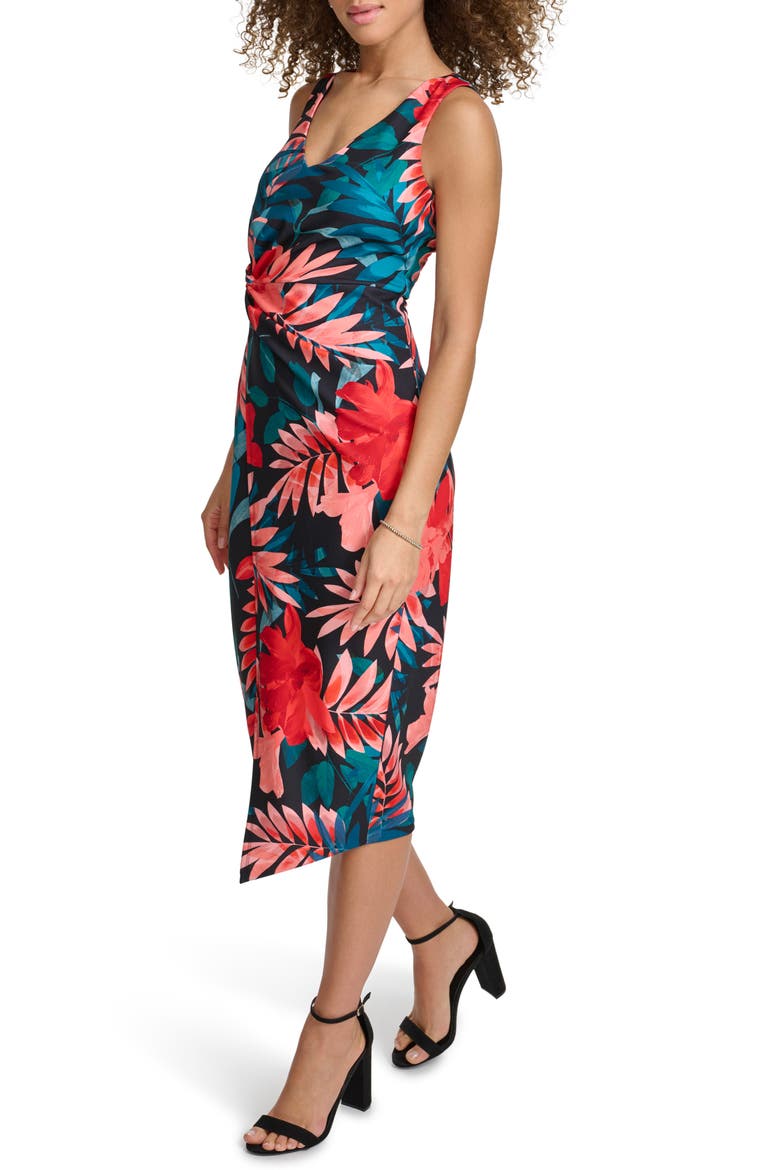Printed Crepe Scuba Body-Con Dress, Alternate, color, BLACK MULTI