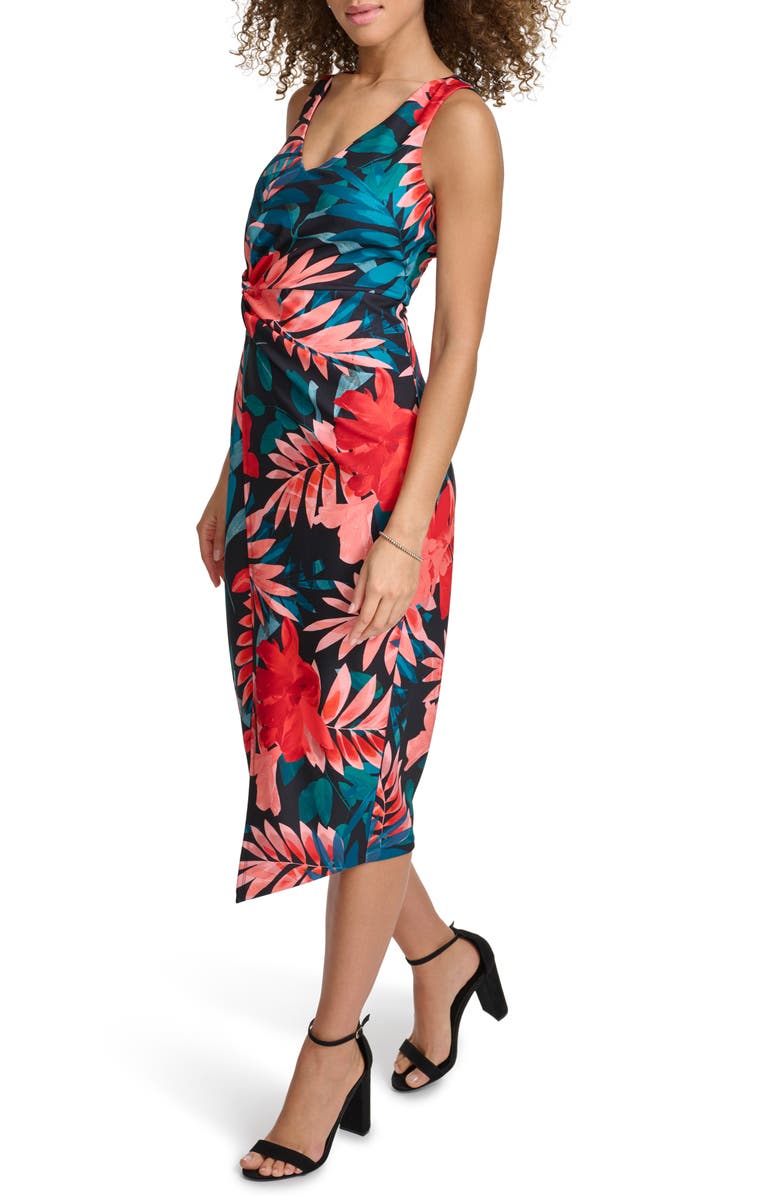 Siena Printed Crepe Scuba Body-Con Dress, Alternate, color, Black Multi