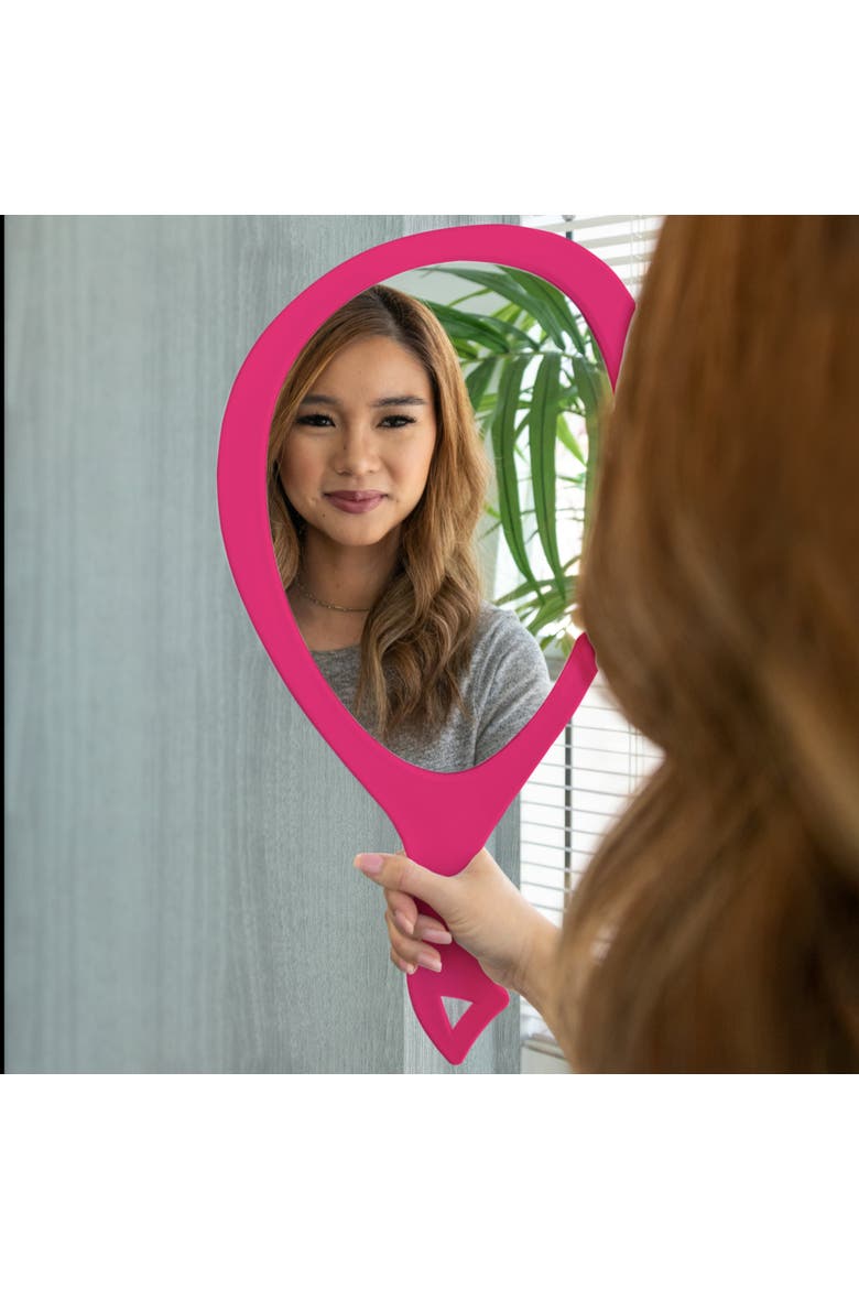Teardrop Handheld Mirror with Handle, Alternate, color, Bright Pink