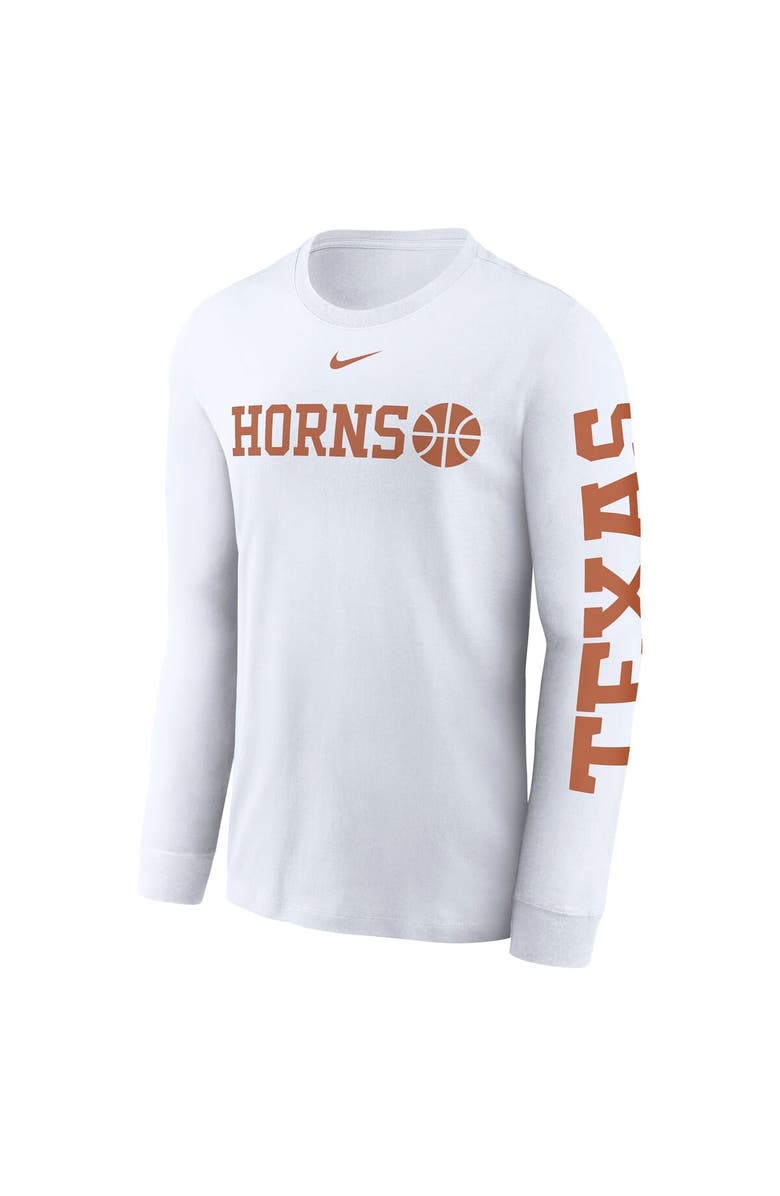 Nike Men's Nike White Texas Longhorns Basketball Icon Two-Hit Long Sleeve T-Shirt, Alternate, color, White