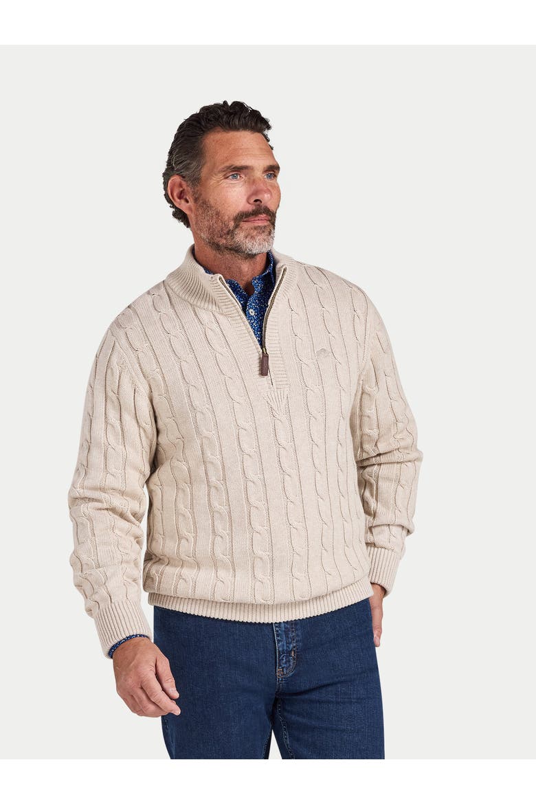 Chunky Cable Quarter Zip Knit Jumper, Alternate, color, Oatmeal