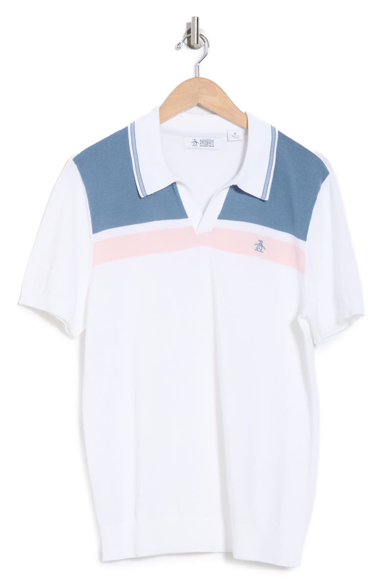 Original Penguin Stripe Cotton Jersey Polo Sweater, Alternate, color, Bright White