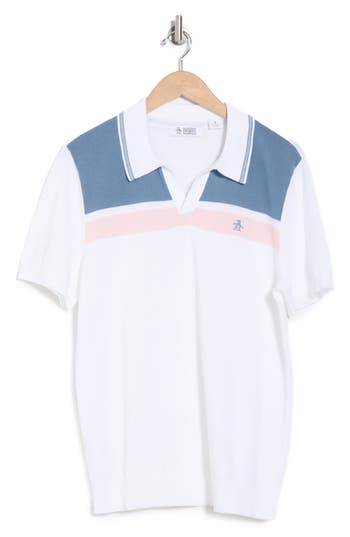 Original Penguin Stripe Cotton Jersey Polo Sweater In Bright White