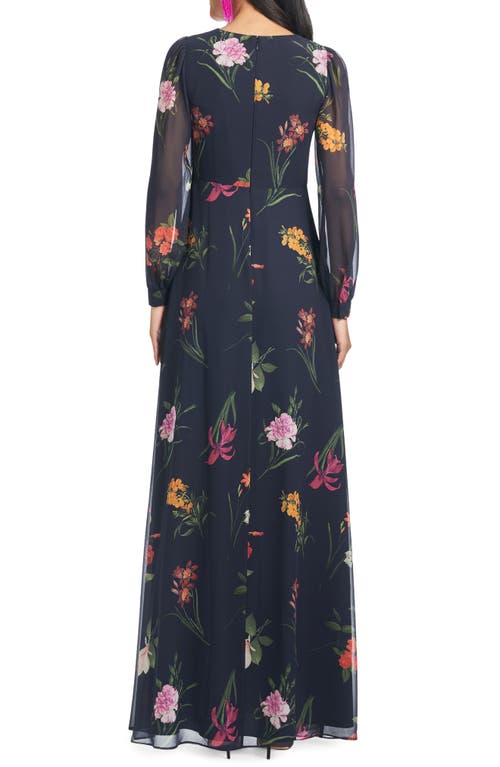 Shop Sachin & Babi Penny Long Sleeve Gown In Dark Midnight Bouquet