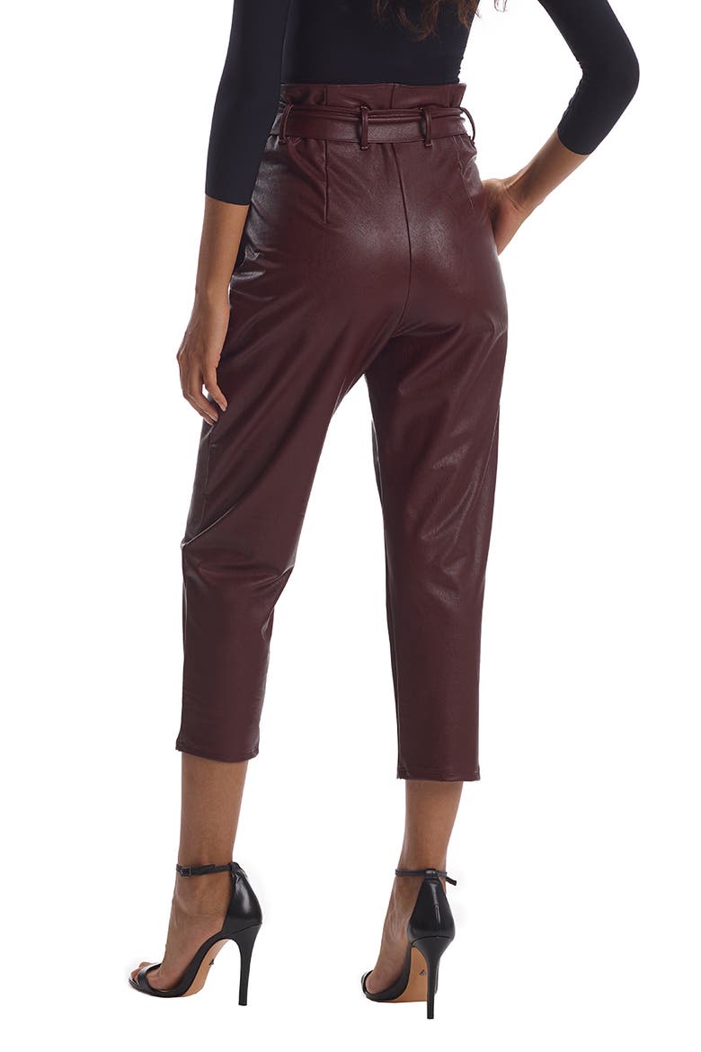 Paperbag Waist Faux Leather Crop Pants, Alternate, color, OXBLOOD