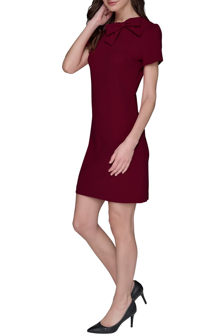 Bow Accent Scuba Crepe Sheath Dress, Alternate, color, PORT