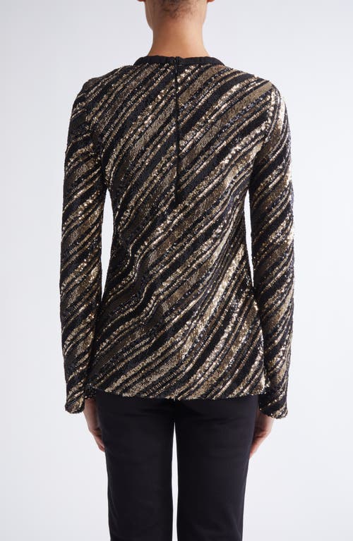 Giambattista Valli Stripe Sequin Long Sleeve Top In Black