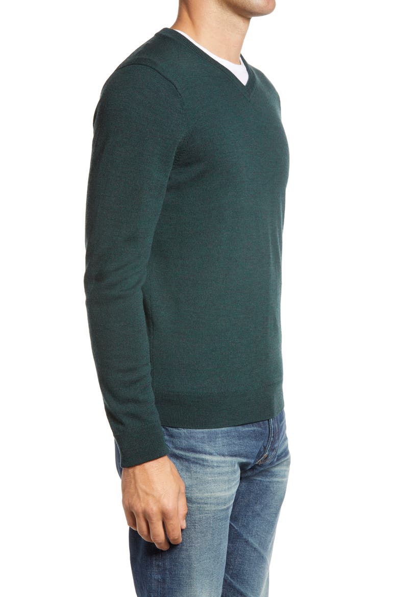 Washable Merino V-Neck Sweater, Alternate, color, GREEN SCARAB HEATHER