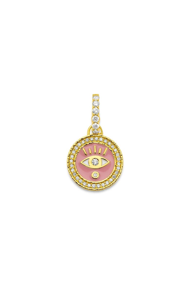 Enameled Evil Eye Charm with Diamonds, Main, color, Bubblegum Pink