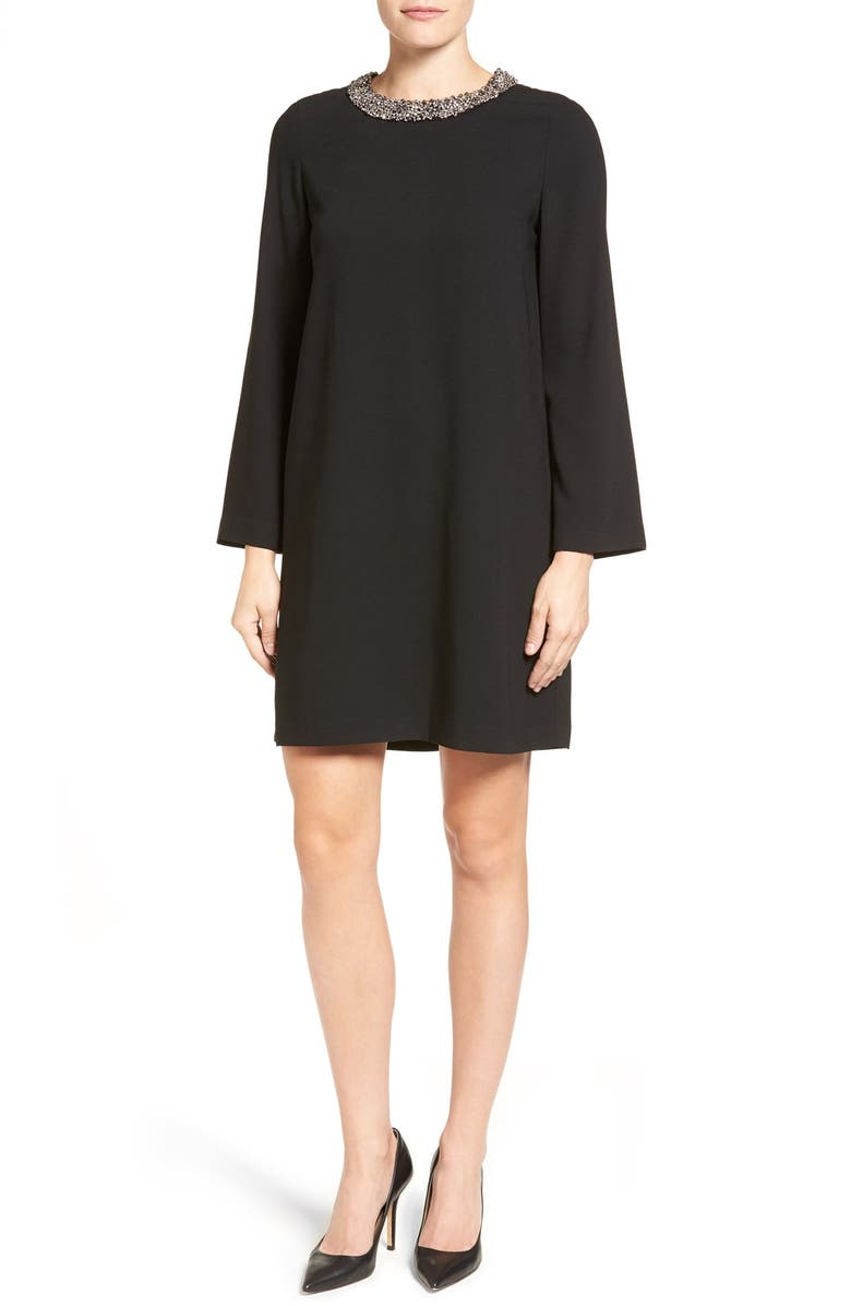 Halogen<sup>®</sup> Embellished Neck Shift Dress, Main, color, 