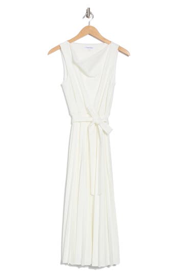 Calvin Klein Cowl Neck Sleeveless Pleated A-line Dress
