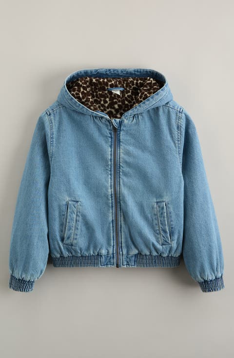 Kids' Fleece Lined Hooded Denim Jacket