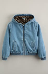 Treasure & Bond Kids' Fleece Lined Hooded Denim Jacket
