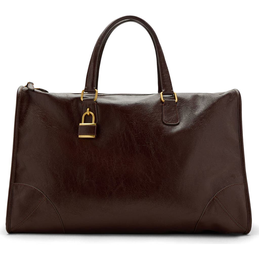 Mango Shiny Finish Faux Leather Maxi Bag In Brown