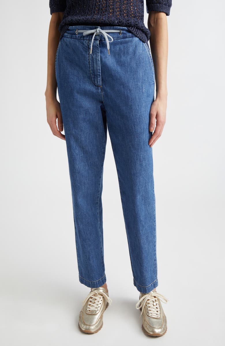 Eleventy Drawstring Waist Ankle Jeans, Main, color, 130 Sky Blue