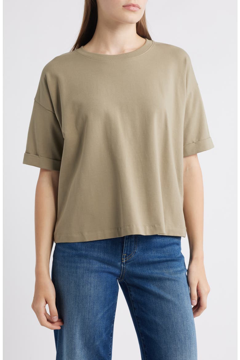 Cuffed Sleeve Cotton Crewneck T-Shirt, Main, color, TWIG