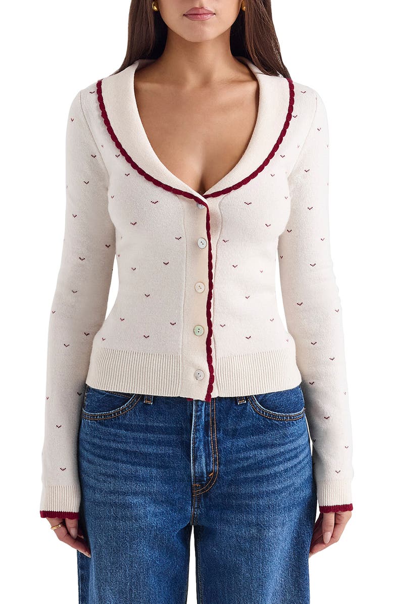 HOUSE OF CB Marla Jacquard Cardigan, Main, color, Ivory