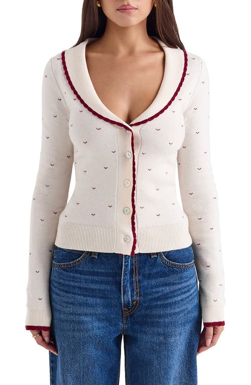 House Of Cb Of Cb Womens Ivory Marla Heart-print Knitted Cardigan In Ivory