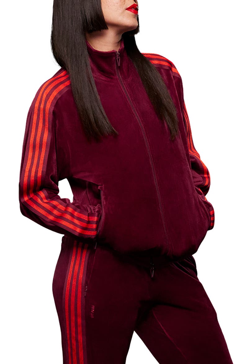 Velour Track Jacket, Alternate, color, CHERRY WOOD RED